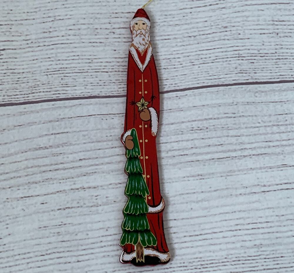 Vintage Wooden Father Christmas Santa Claus Christmas Tree Ornament 6" Tall